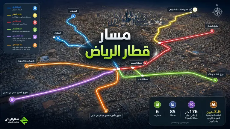 مسارات قطار الرياض وخريطة خطوط المترو في العاصمة