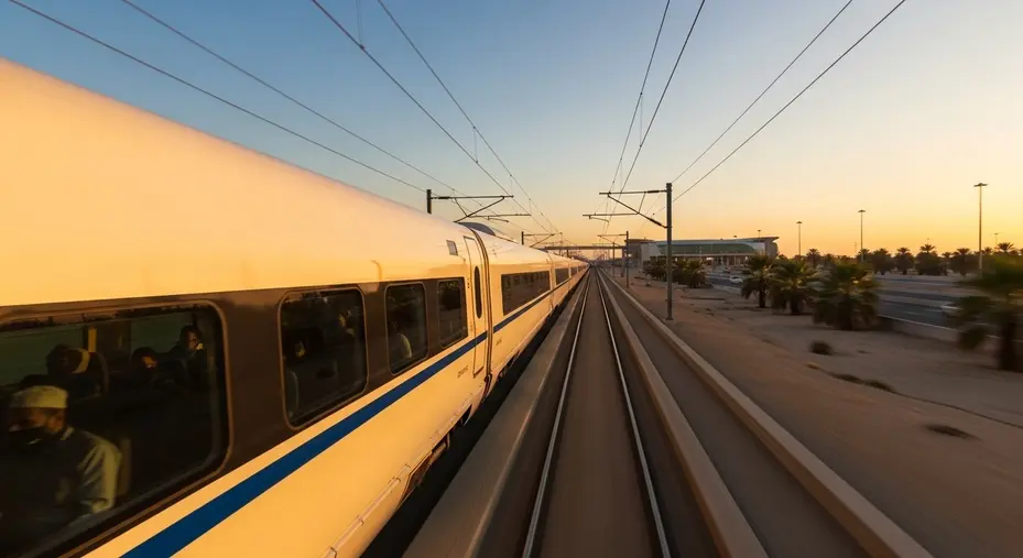 قطار جدة مكة السريع أثناء الانطلاق من محطة جدة السليمانية