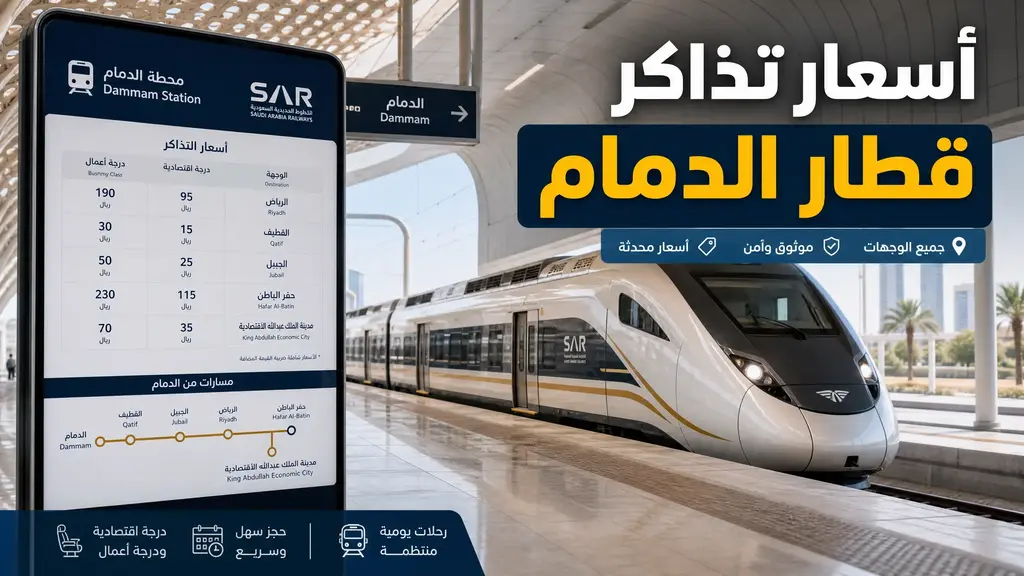 أسعار تذاكر قطار الدمام لجميع الدرجات والمسارات داخل المملكة العربية السعودية