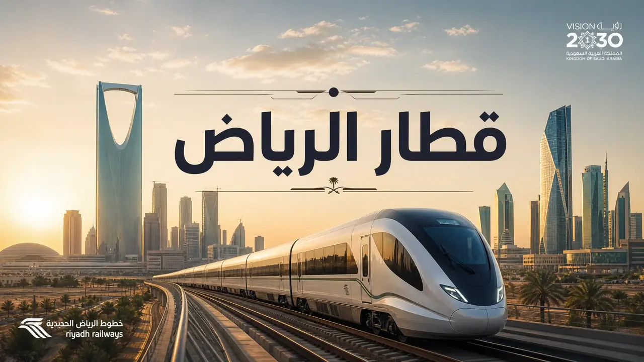 قطار الرياض الحديث في مدينة الرياض مع تصميم عصري وخلفية حضرية