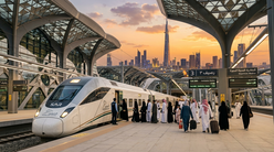 قطار سار الدمام محطة من محطات الخطوط الحديدية السعودية مع قطار SAR سريع
