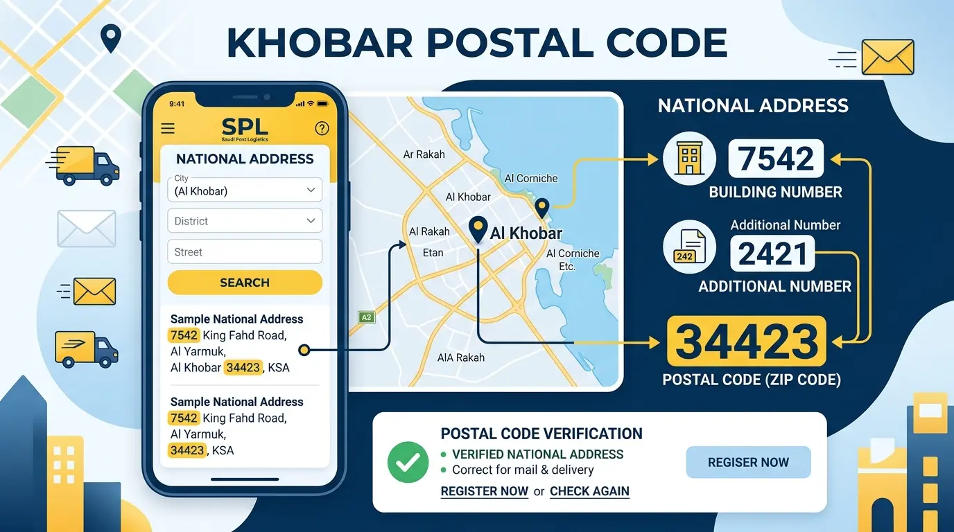 Khobar Postal Code lookup guide with Saudi National Address system