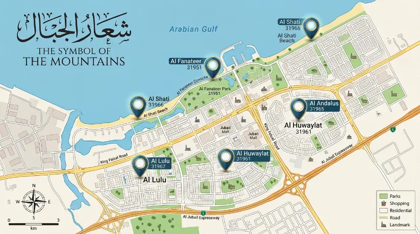 الرمز البريدي الجبيل الصناعية والجبيل البلد حسب نظام العنوان الوطني