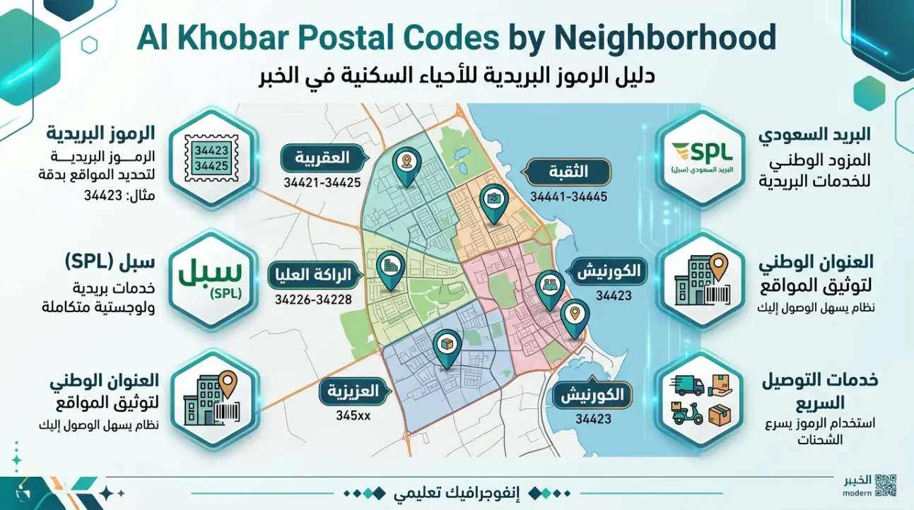 دليل الرمز البريدي الخبر 2026 مع رموز أحياء المنطقة الشرقية