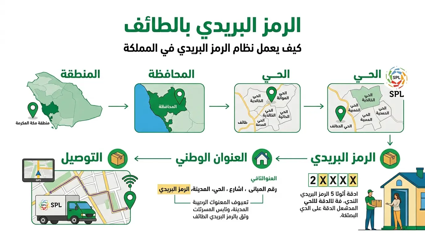 استخدام الرمز البريدي الطائف في الشحن والتوصيل عبر سبل وأرامكس وDHL وFedEx وUPS وأمازون السعودية ونون.