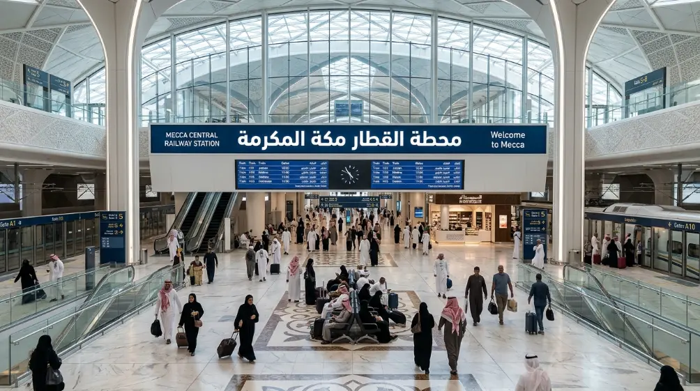 محطة القطار مكة المكرمة صالة انتظار محطة القطار مكة المكرمة المجهزة بخدمات حديثة للمسافرين.